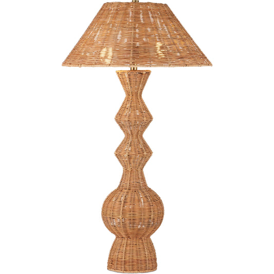 Nirvana Table Lamp by Currey and Company in natural. Made from rattan in a rustic style.