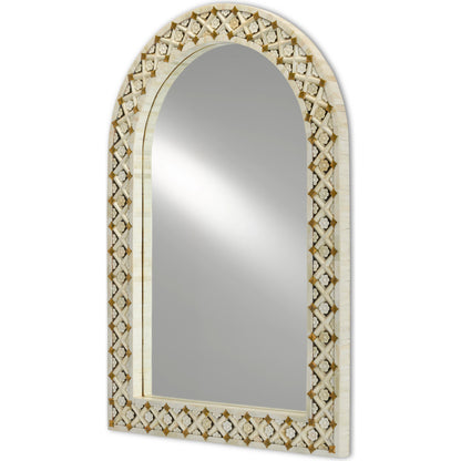 Ellaria Mirror by Currey and Company in natural bone, brass, mirror. Made from bone, brass, glass in a eclectic & global style.