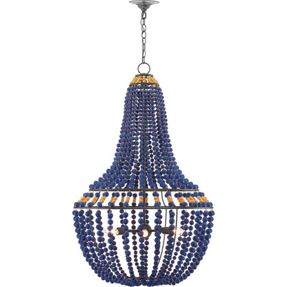 Penelope Chandelier by Currey and Company in beige, antique brass. Made from iron, fabric, brass in a coastal style.