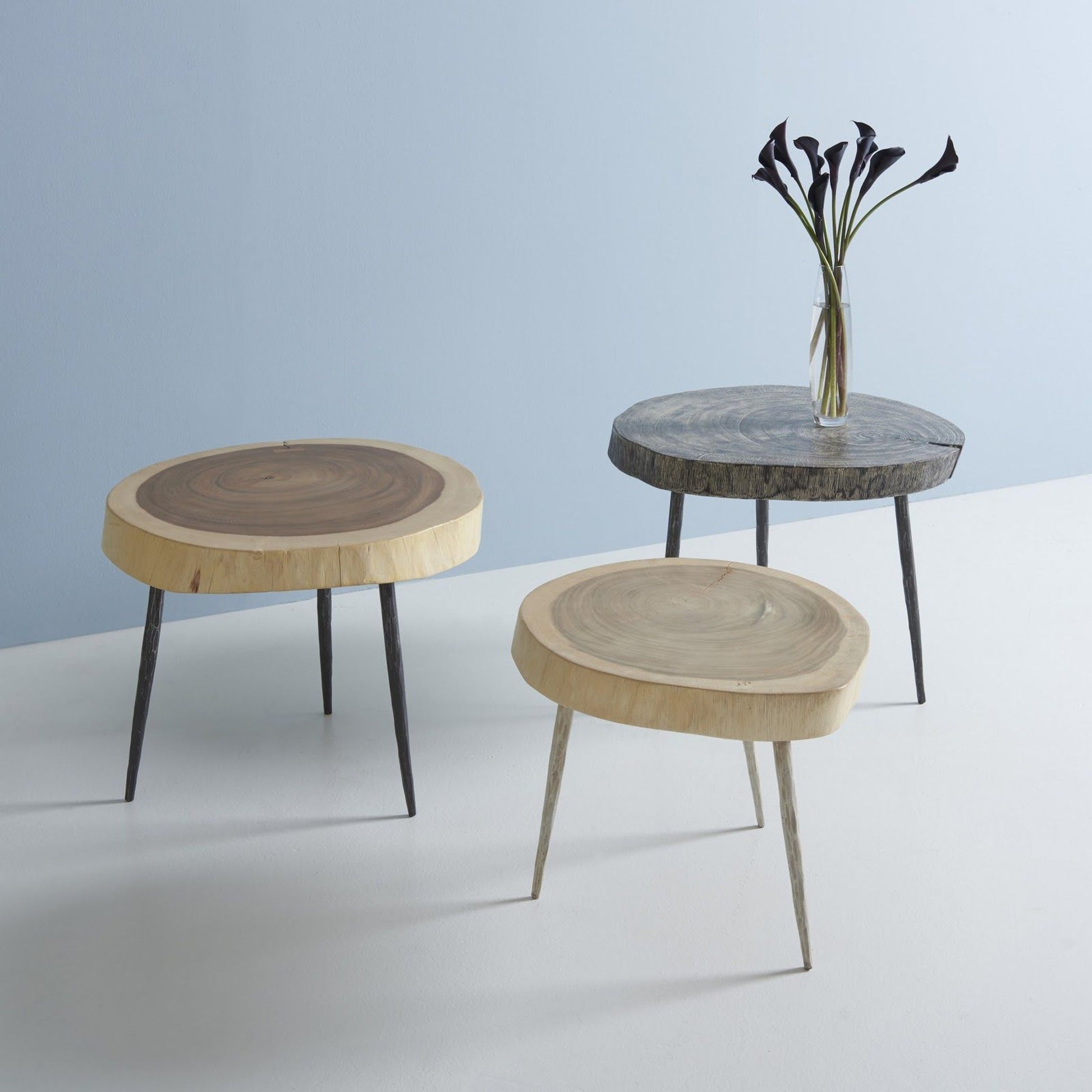 Crosscut Side Table by Phillips Collection in gray, black and gray stone. Made from wood in a modern style.