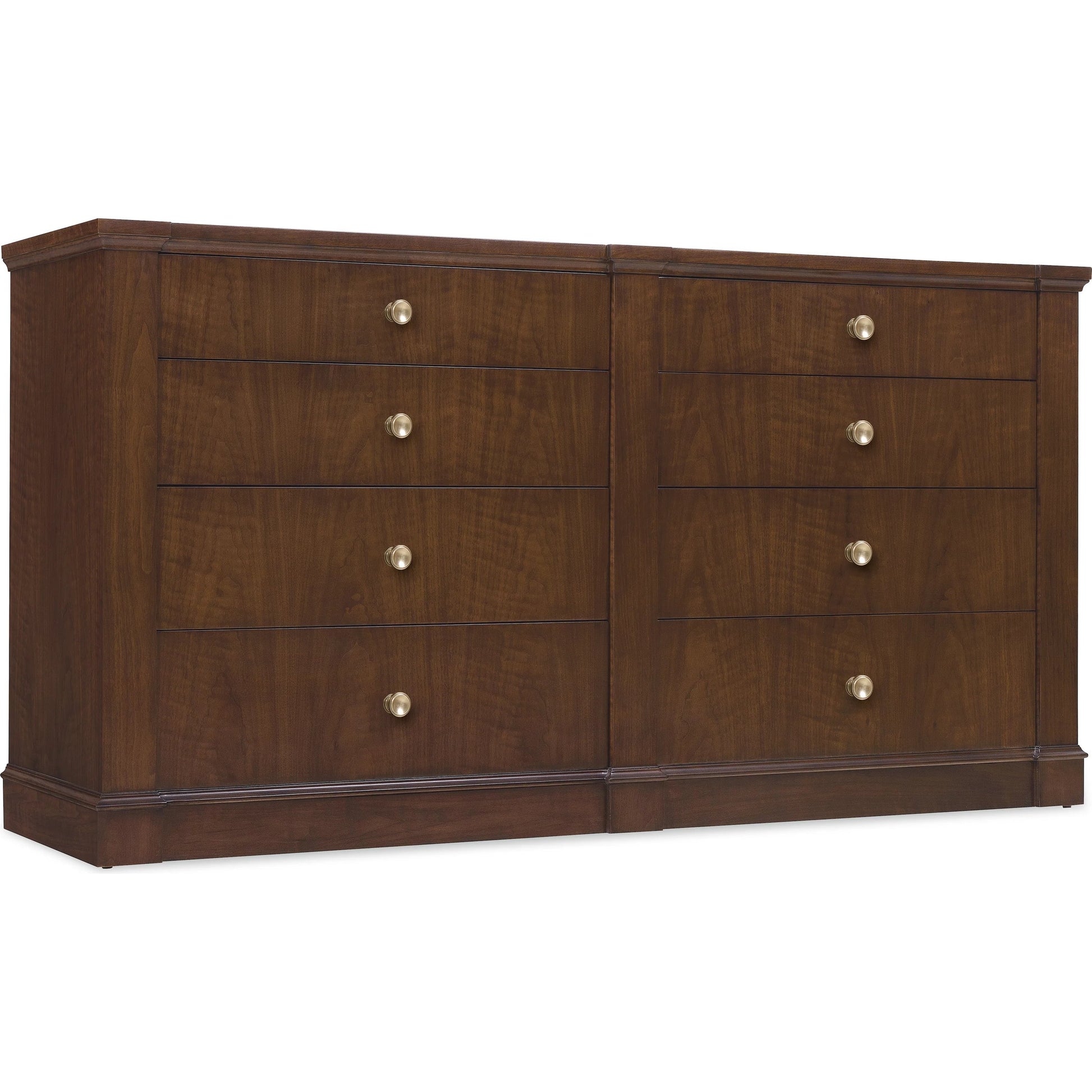 Archives Eight-Drawer Dresser by Hooker Furniture in dark wood and classic walnut. Made from figured walnut veneer, oak veneer, cedar, jewelry tray in a traditional style.
