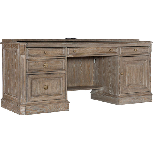 Sutter Computer Credenza by Hooker Furniture in claro. Made from cathedral oak veneers in a traditional style.