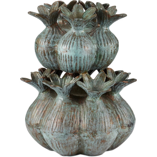 Amsterdam Tulip Vase by Currey and Company in verdigris. Made from cast aluminum in a unique style.