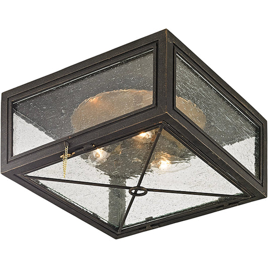 Randolph Flush Mount by Troy in vintage bronze. Made from hand worked iron, brass in a transitional style.