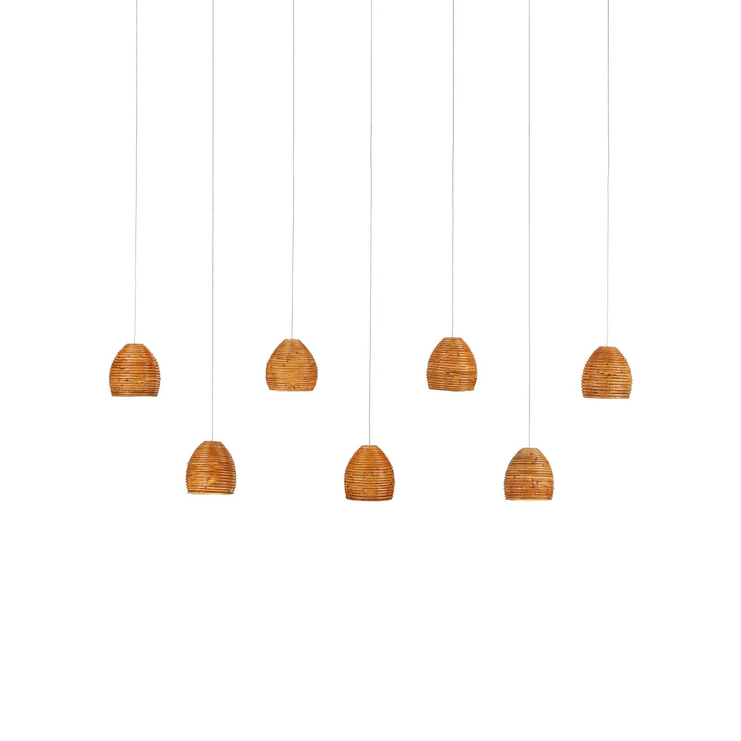 003 SI-1923824 | Additional Silo | Beehive Rectangular 7-LIGHT Multi-Drop Pendant by Currey and Company in natural rattan, silver. Made from rattan, wood in a modern style.