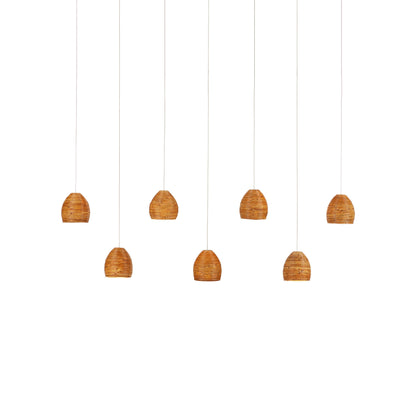 Beehive Rectangular 7-LIGHT Multi-Drop Pendant by Currey and Company in natural rattan, silver. Made from rattan, wood in a modern style.