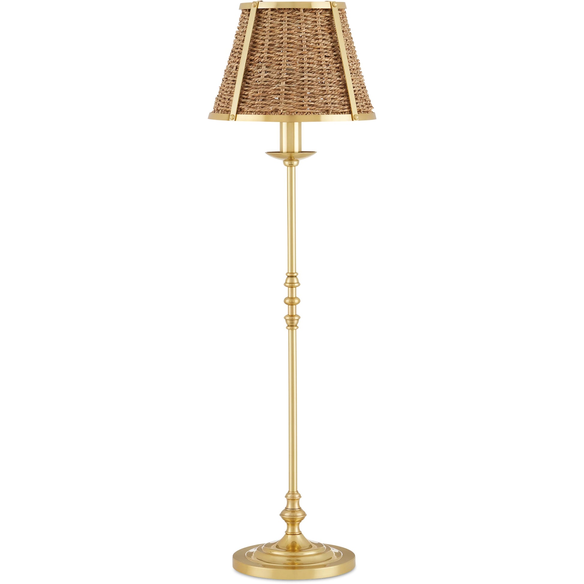 Deauville Table Lamp by Currey and Company in polished brass, natural. Made from metal, seagrass in a cottage & farmhouse style.