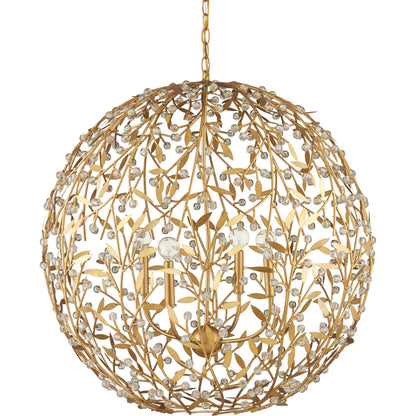 Secret Garden Orb Chandelier by Currey and Company in clear, contemporary gold leaf, contemporary gold. Made from crystal, wrought iron in a modern style.