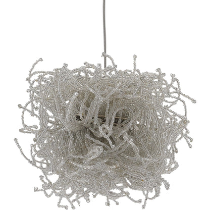 Birds Nest Pendant by Currey and Company in painted silver, clear. Made from metal, glass bead in a modern style.