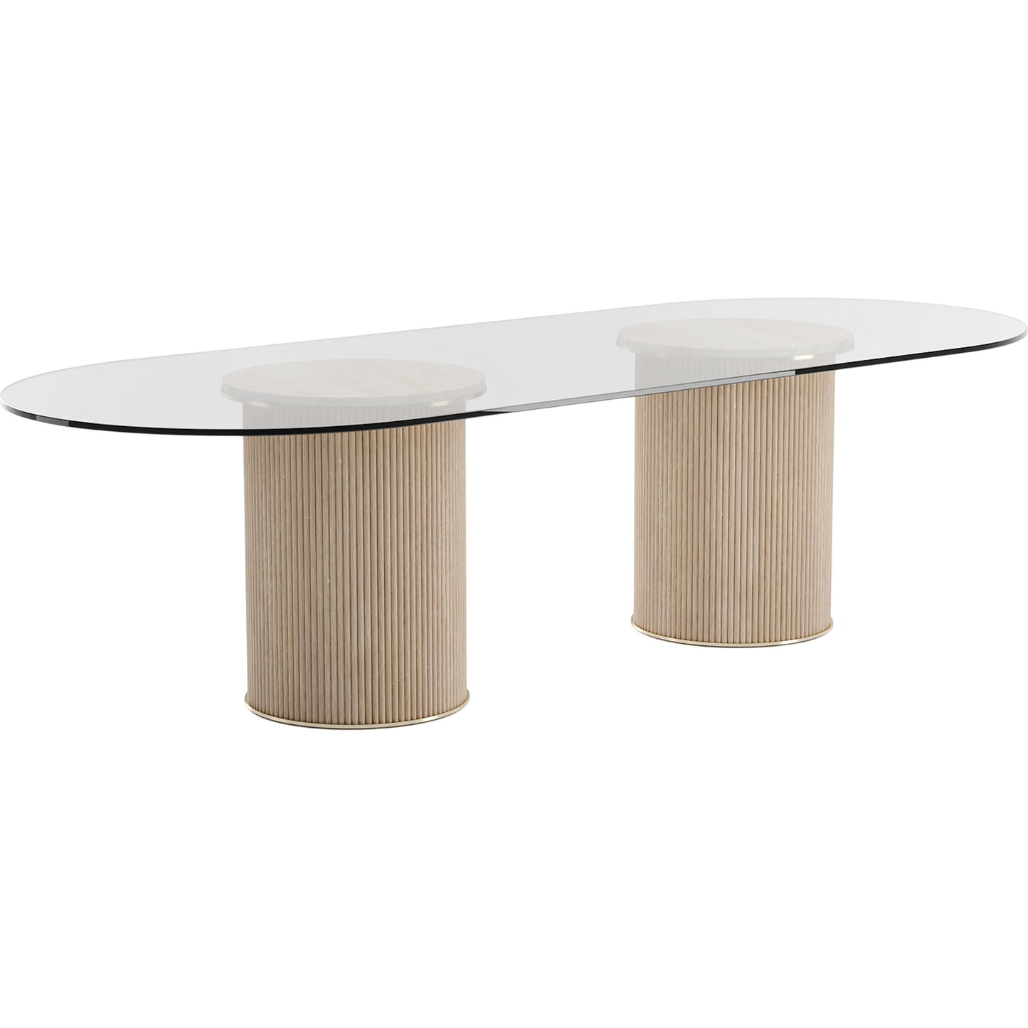 001 SI-2462321 | Primary Silo | Rhythm Oval Glass Top Dining Table by Caracole in oak, bronze and sun drenched oak. Made from oak in a transitional style.