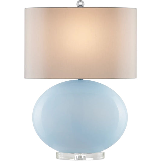 Laconia Table Lamp by Currey and Company in light blue, clear, polished nickel. Made from glass, optic crystal in a unique style.