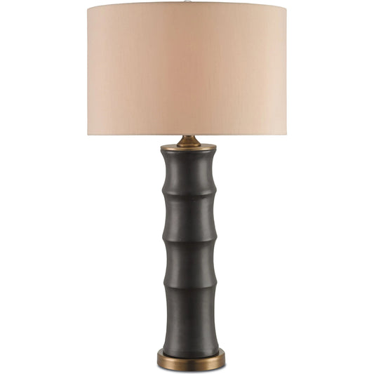 Roark Table Lamp by Currey and Company in matte black, antique brass. Made from ceramic, metal in a traditional style.