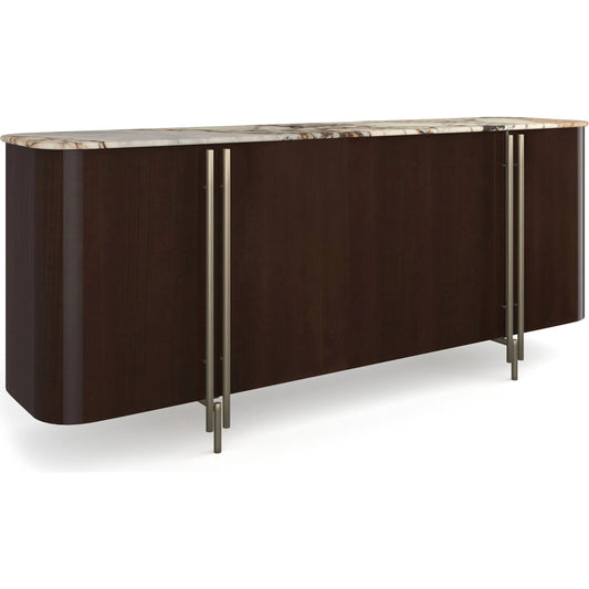 Vena Sideboard by Caracole in otter gloss, brushed gold. Made from unique in a unique style.