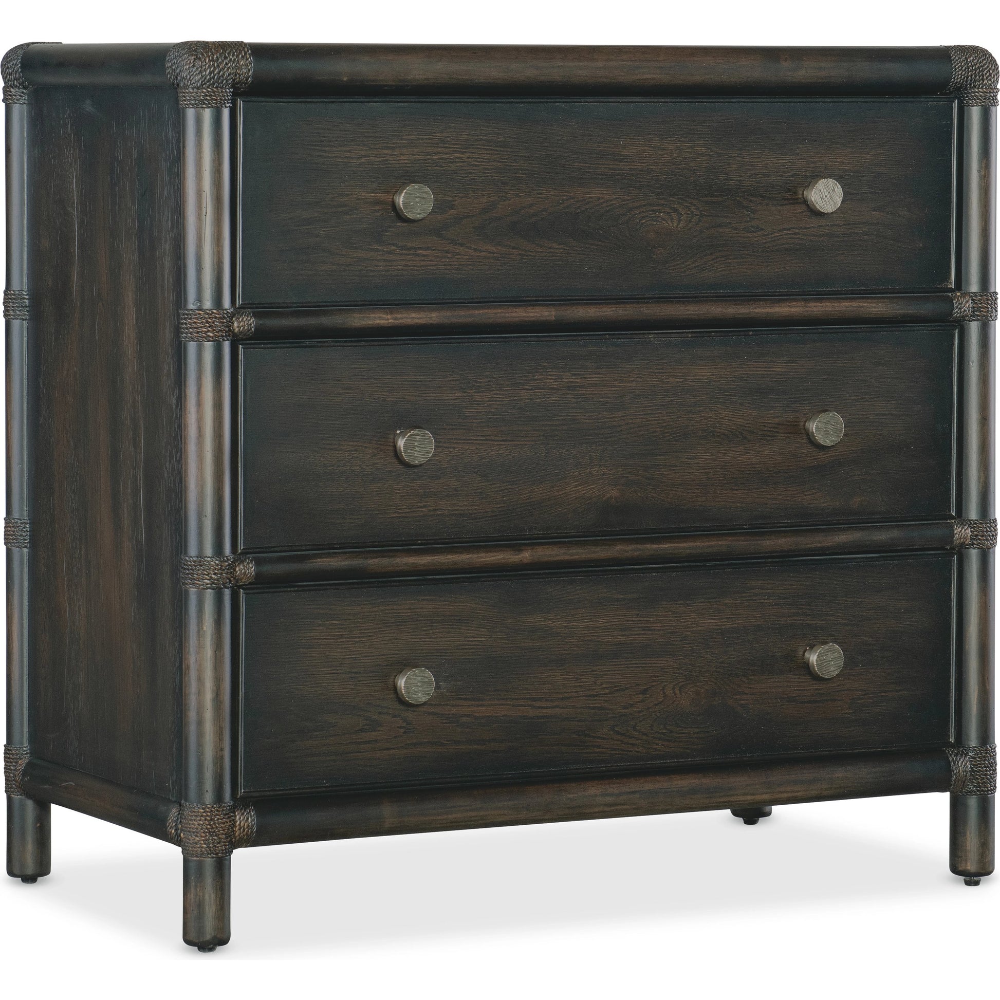 Retreat Pole Rattan Nightstand by Hooker Furniture. Made from oak, maple veneers with rope in a cottage & farmhouse style.