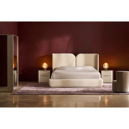 Oblique Bed by Caracole in ivory and soft silver paint gloss. Made from unique in a transitional style.