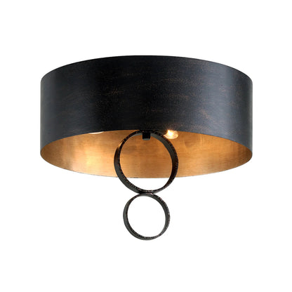 Rivington Semi Flush by Troy in charred copper. Made from hand forged iron in a modern style.