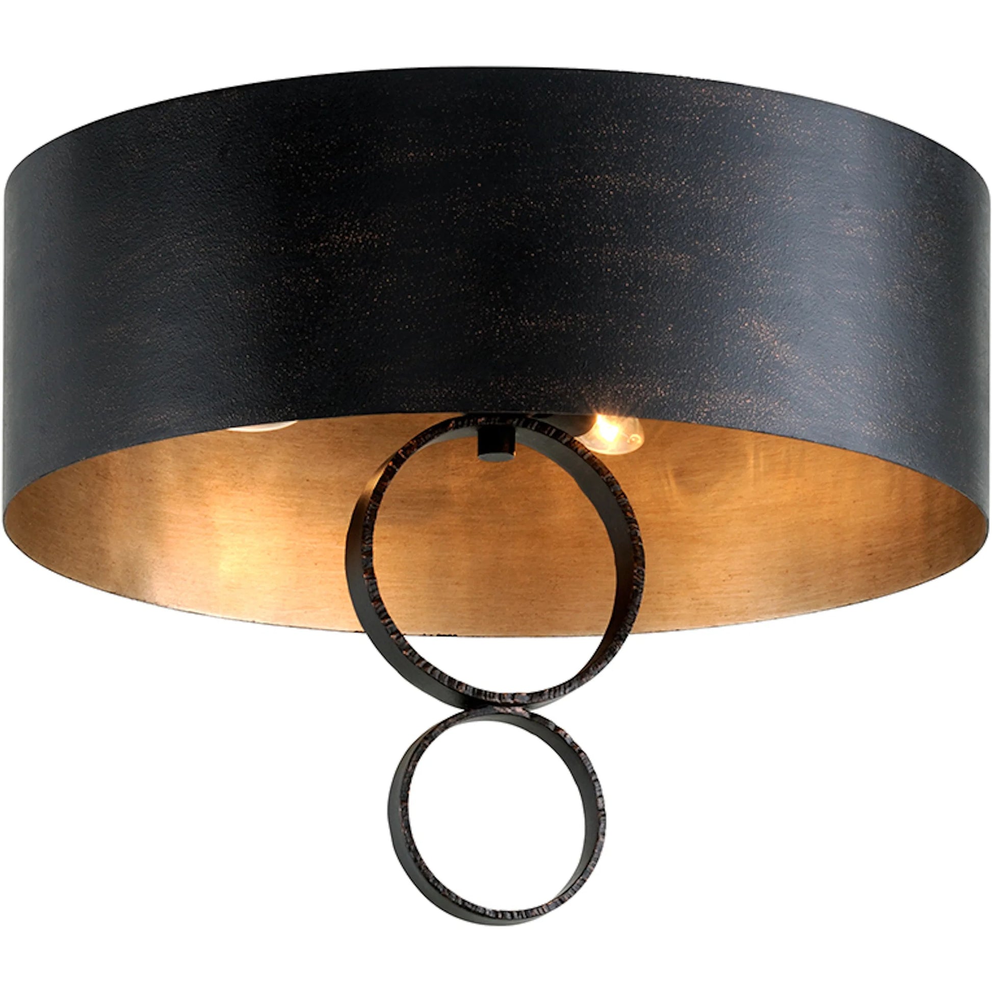 Rivington Semi Flush by Troy in charred copper. Made from hand forged iron in a modern style.