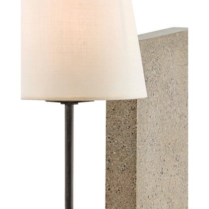 Oldknow Bookcase Lamp by Currey and Company in polished concrete, aged steel. Made from concrete, wrought iron in a modern style.