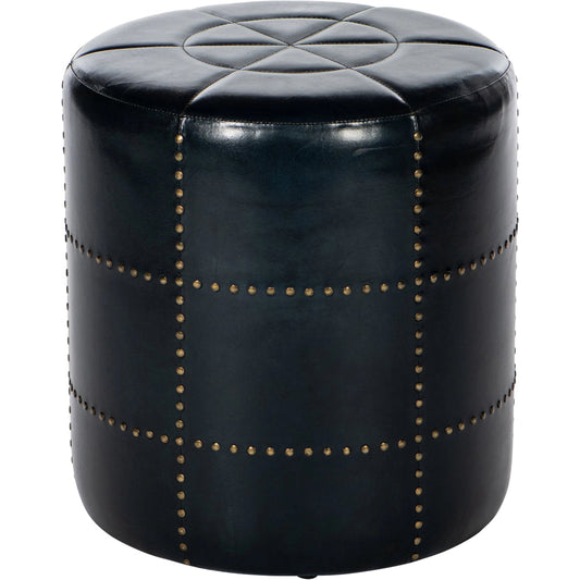 Leather Ottoman by Bradburn Home in dark blue. Made from leather in a modern style.