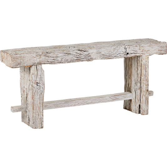 Holland Console Table by Currey and Company in whitewash. Made from reclaimed wood in a unique style.