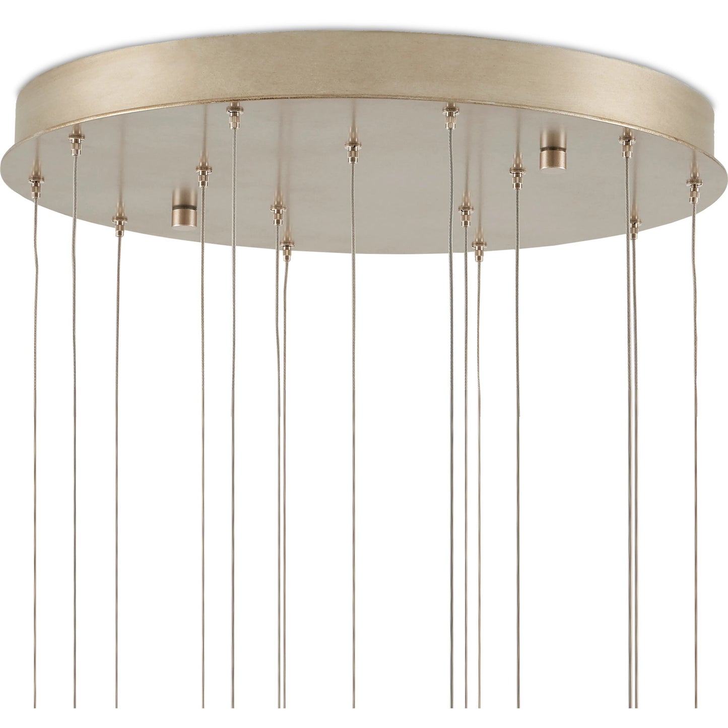 006 SI-1924102 | Closeup | Pathos Round 15-LIGHT Multi-Drop Pendant by Currey and Company in antique silver, antique gold, matte charcoal, silver. Made from glass in a modern style.