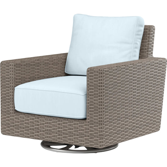 Coronado Outdoor Swivel Rocker in Canvas Flax by Sunset West in browns. Made from resin wicker in a modern style.