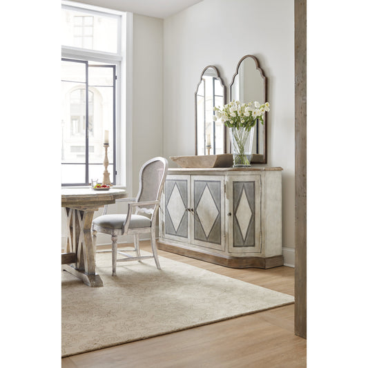 Saint Germain Server by Hooker Furniture in mercantile white, merino blue. Made from white oak, maple veneers in a cottage & farmhouse style.