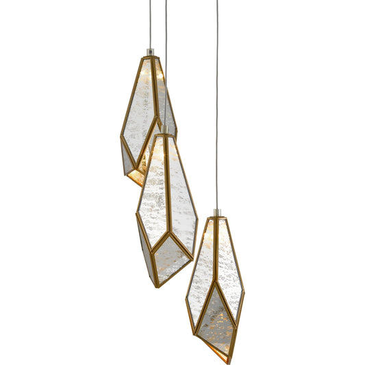 Glace Pendant by Currey and Company in painted silver, antique brass. Made from brass in a modern style.