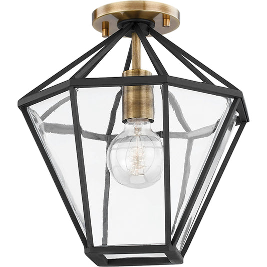 Moss Semi Flush by Troy in textured black. Made from steel in a modern style.