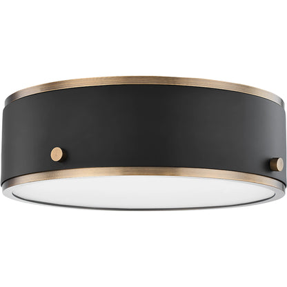 Eli Flush Mount by Troy in patina brass, soft black. Made from steel in a modern style.