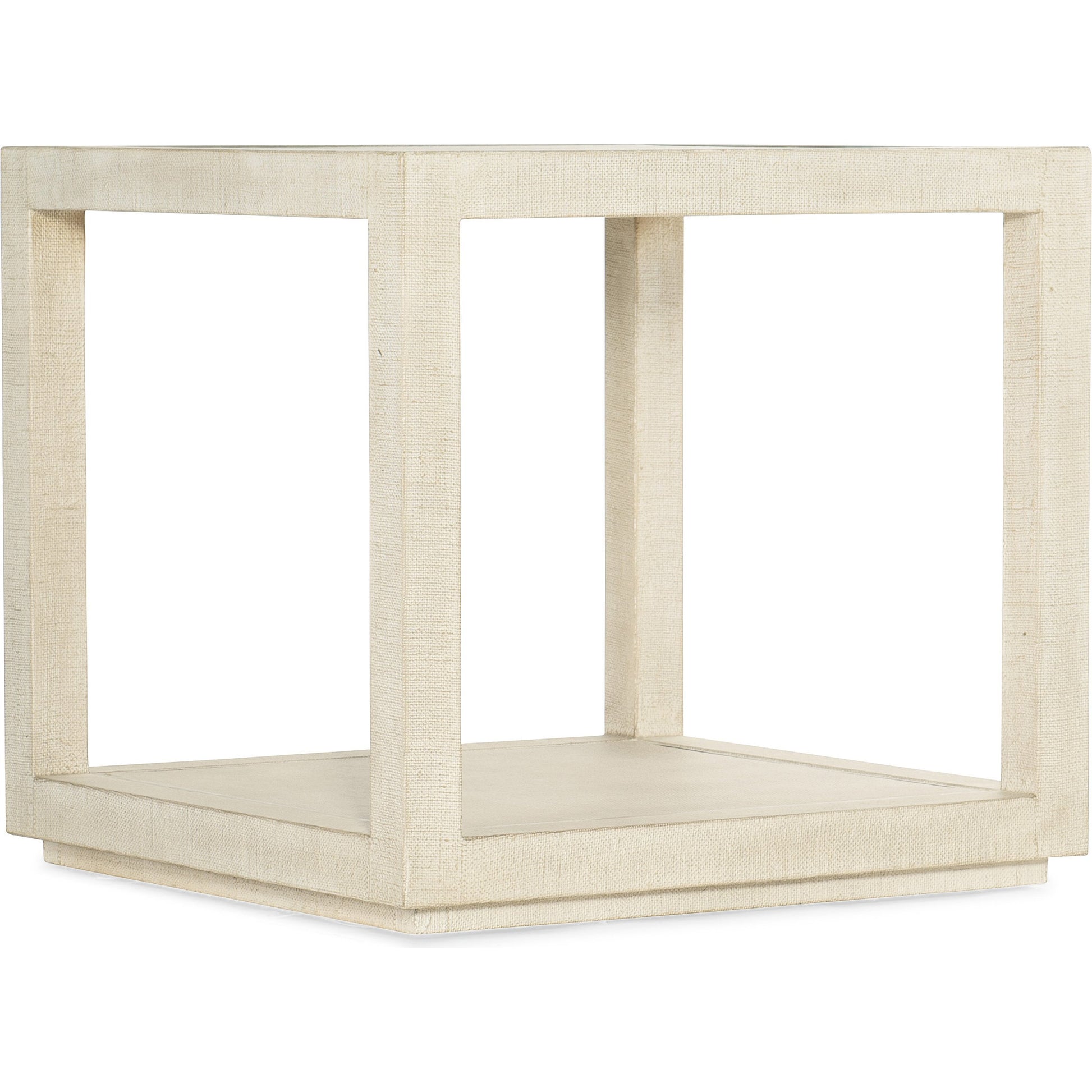Cascade Side Table by Hooker Furniture in pebble beach. Made from burlap, metal inlay in a cottage & farmhouse style.