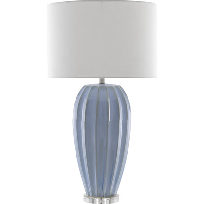 Bluestar Table Lamp by Currey and Company in light blue, clear. Made from porcelain, crystal in a coastal style.