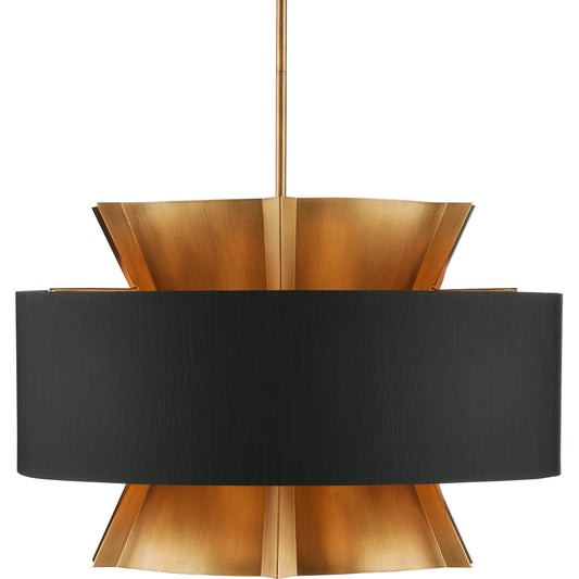 Oxenwood Chandelier by Currey and Company in brass, black. Made from wrought iron in a modern style.