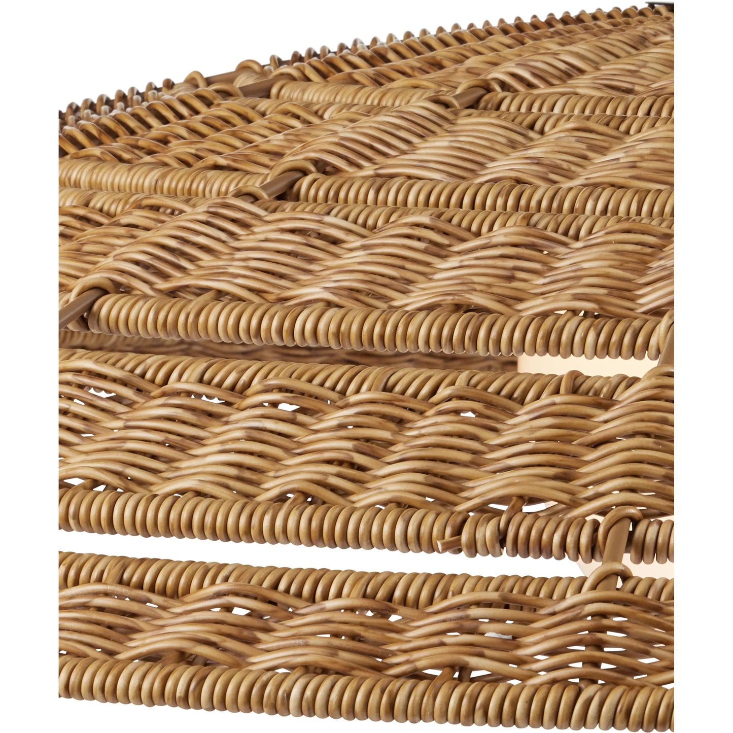 009 SI-2386954 | Closeup | Barbary Outdoor Pendant by Currey and Company in natural, black, frosted white. Made from all-weather wicker, metal, glass in a rustic style.
