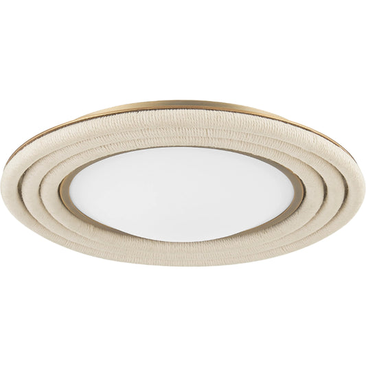 Zion LED Flush Mount by Troy in patina brass. Made from steel in a modern style.
