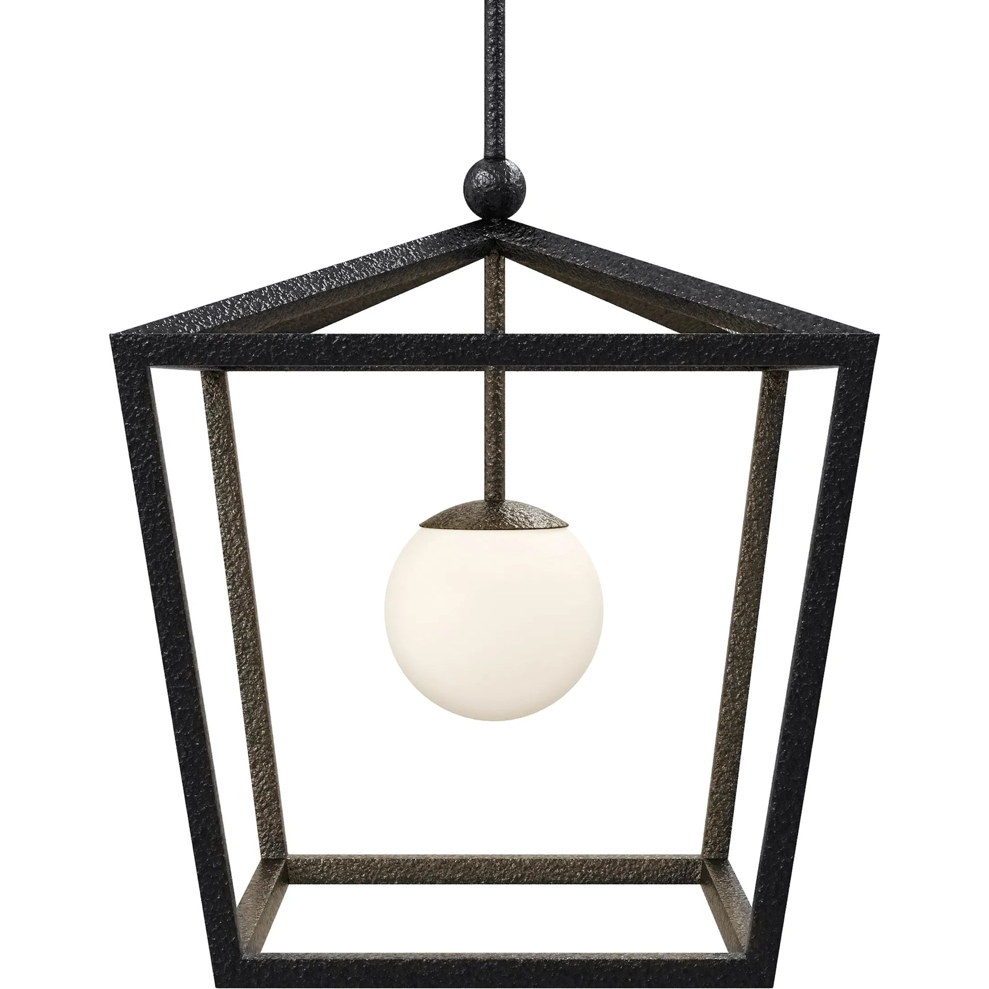 Denison Outdoor Lantern by Currey and Company in black, frosted white. Made from wrought iron, glass in a modern style.