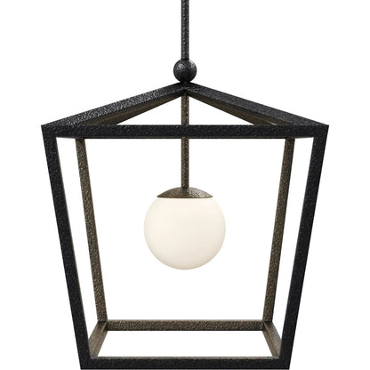 Denison Outdoor Lantern by Currey and Company in black, frosted white. Made from wrought iron, glass in a modern style.