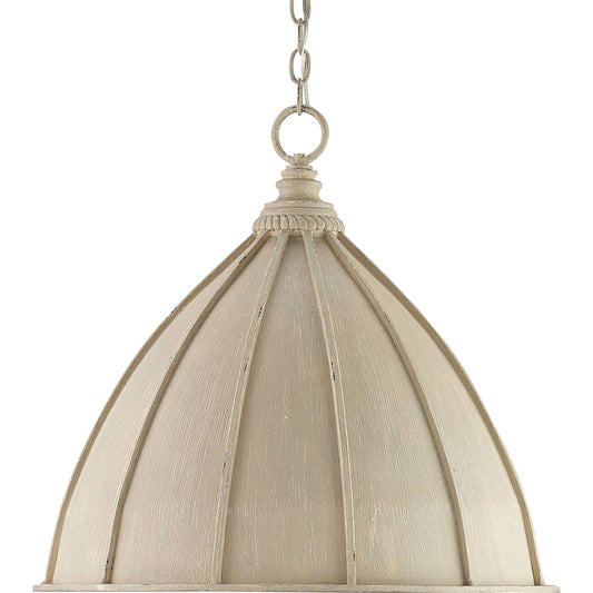 Fenchurch Pendant by Currey and Company in oyster cream, silver leaf. Made from wrought iron in a modern style.