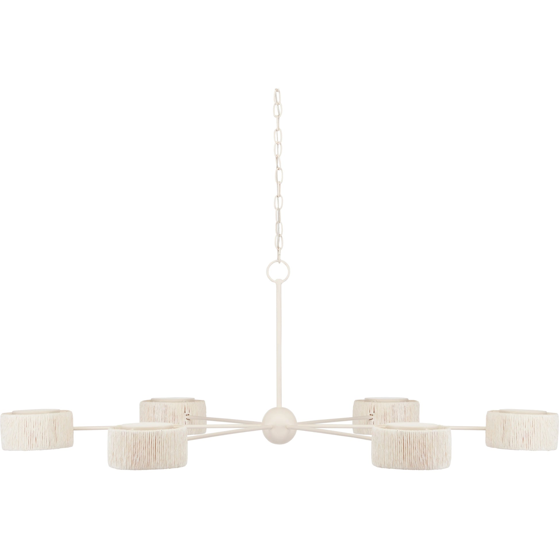 Monreale Chandelier by Currey and Company in white. Made from wrought iron, paper twine in a modern style.