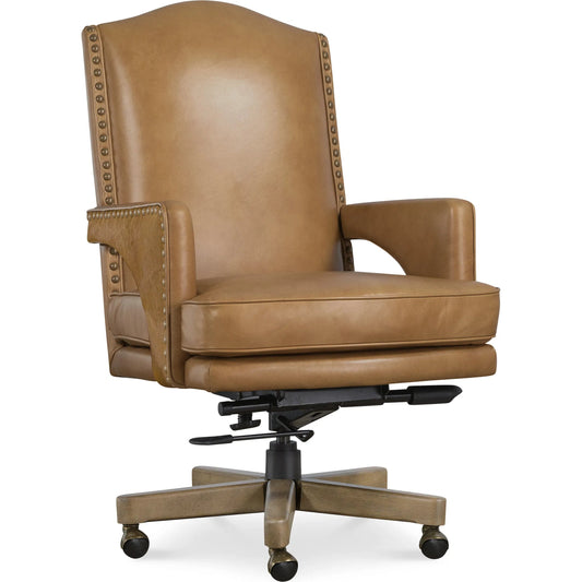 Rochelle Executive Swivel Tilt Chair by Hooker Furniture in dark blonde. Made from leather in a unique style.