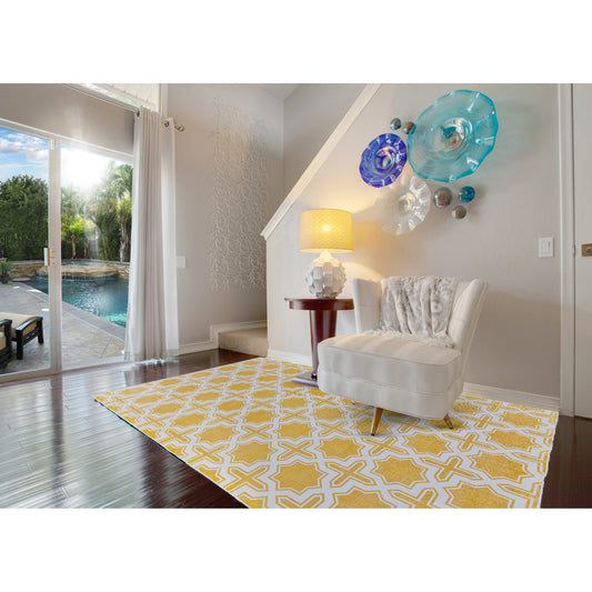 Granada Transitional Geometric Rug - I0516 by Feizy in yellow, white. Made from cotton in a unique style.