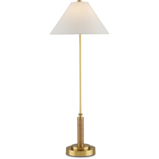 Ippolito Console Lamp by Currey and Company in antique brass, natural. Made from metal, rope in a modern style.