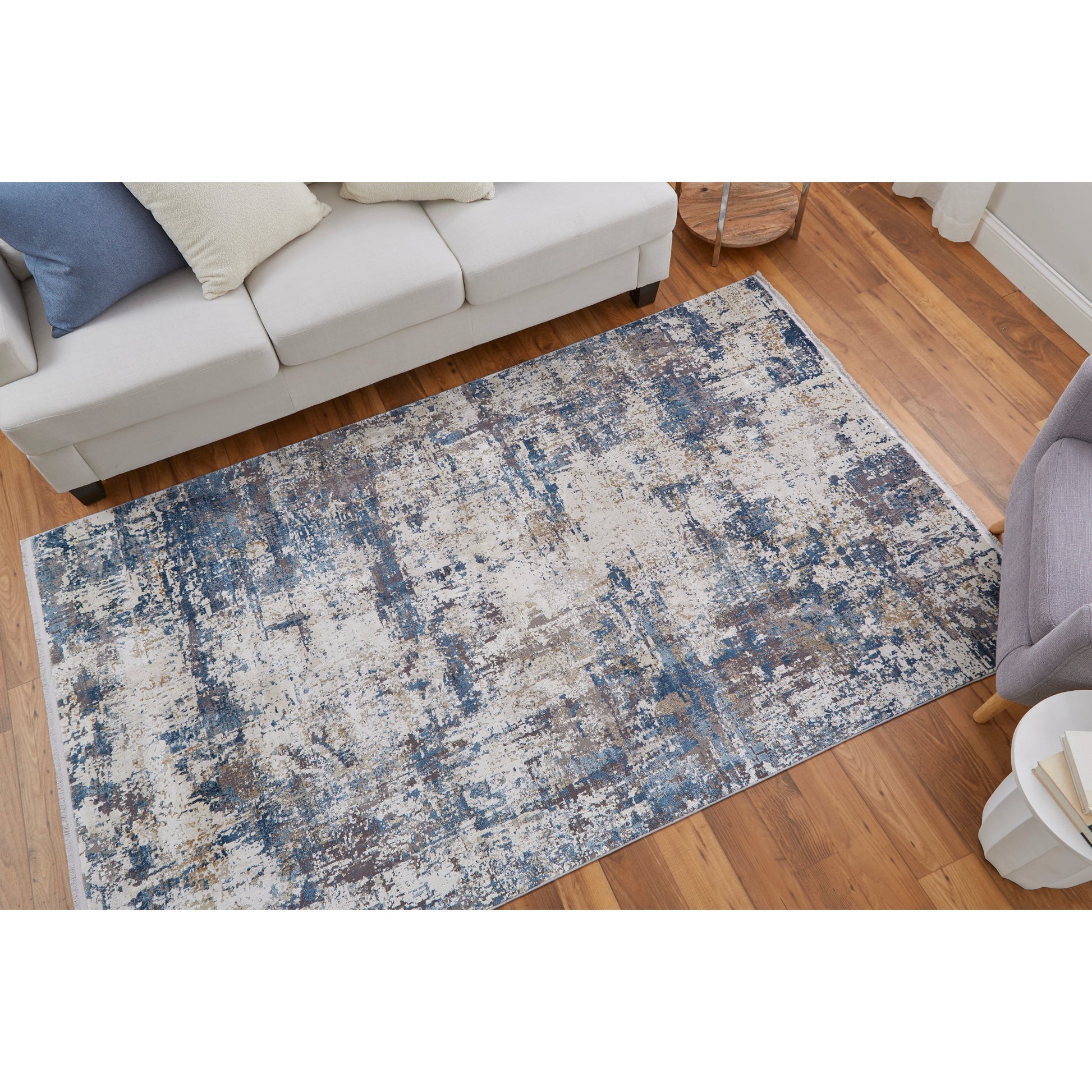 Cadiz Rug - 3891F by Feizy in ivory, tan, blue. Made from viscose, acrylic in a unique style.