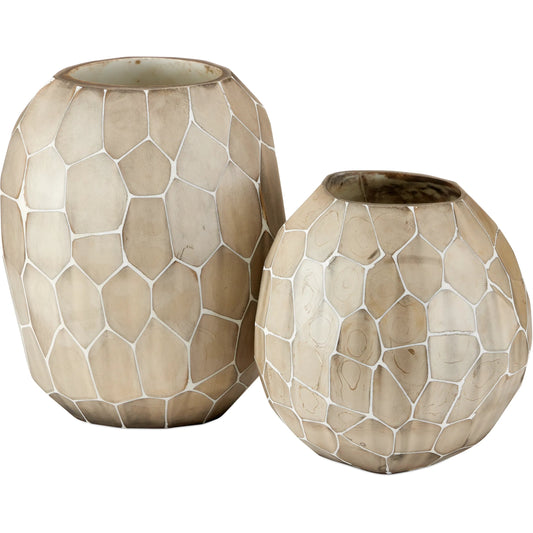 Runnell Glass Vase Set by Currey and Company in white, beige, antique. Made from glass in a unique style.