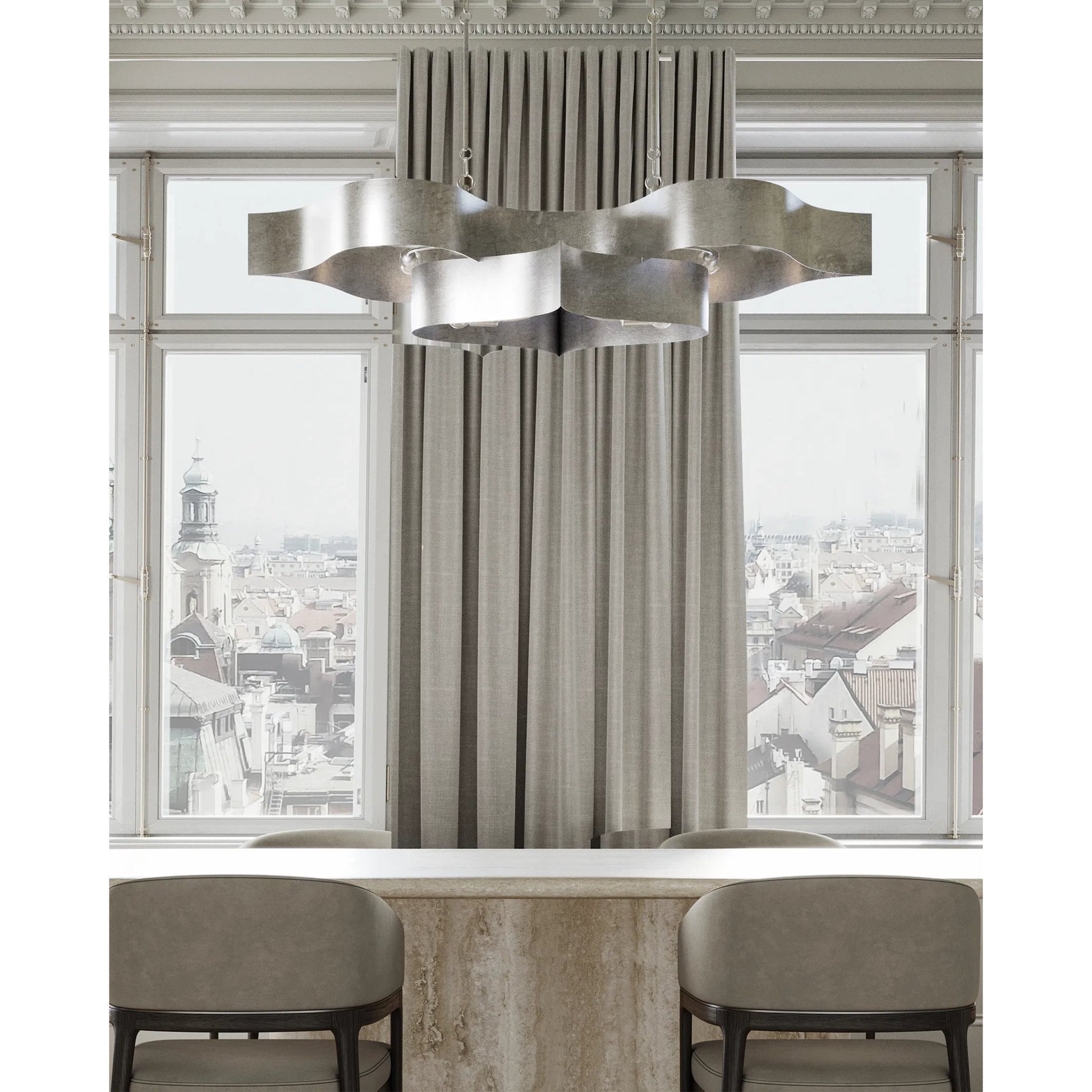 Grand Lotus Oval Chandelier by Currey and Company. Made from wrought iron in a modern style.