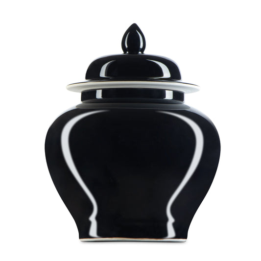 Imperial Black Temple Jar by Currey and Company in imperial black. Made from porcelain in a modern style.