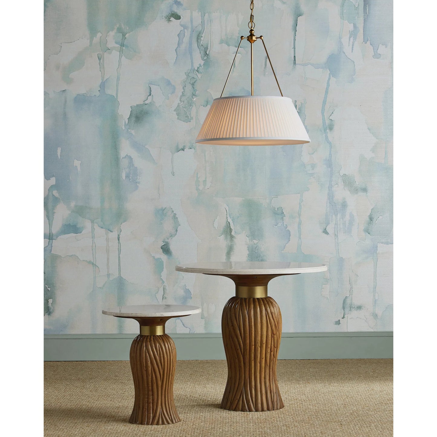 016 SI-1894408 | Lifestyle | Lytham Pendant by Currey and Company in antique gold leaf, white. Made from wrought iron, fabric in a traditional style.