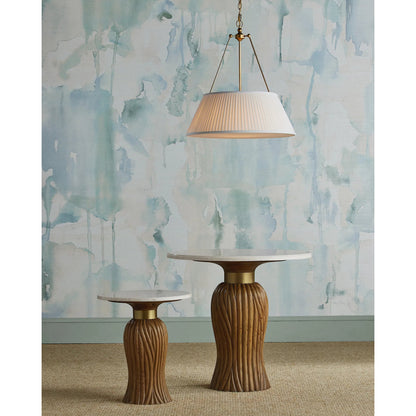 Lytham Pendant by Currey and Company in antique gold leaf, white. Made from wrought iron, fabric in a traditional style.