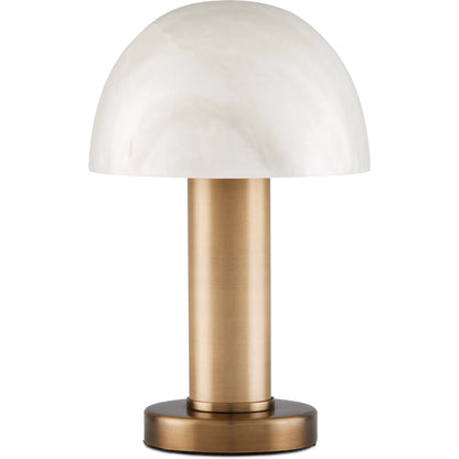 La Gravite Mini Table Lamp by Currey and Company in natural, brass. Made from alabaster, metal in a modern style.