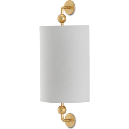 Tavey Wall Sconce by Currey and Company in contemporary gold leaf. Made from wrought iron in a transitional style.